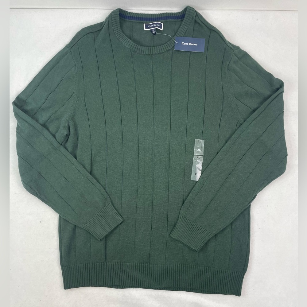 Men’s Size XL Macy’s Club Room Deep Woods Green 100% Cotton Crewneck Sweater NWT